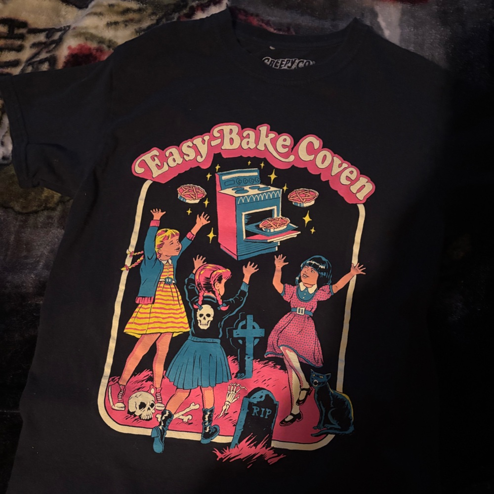 Black Graphic Tee with Colorful Print